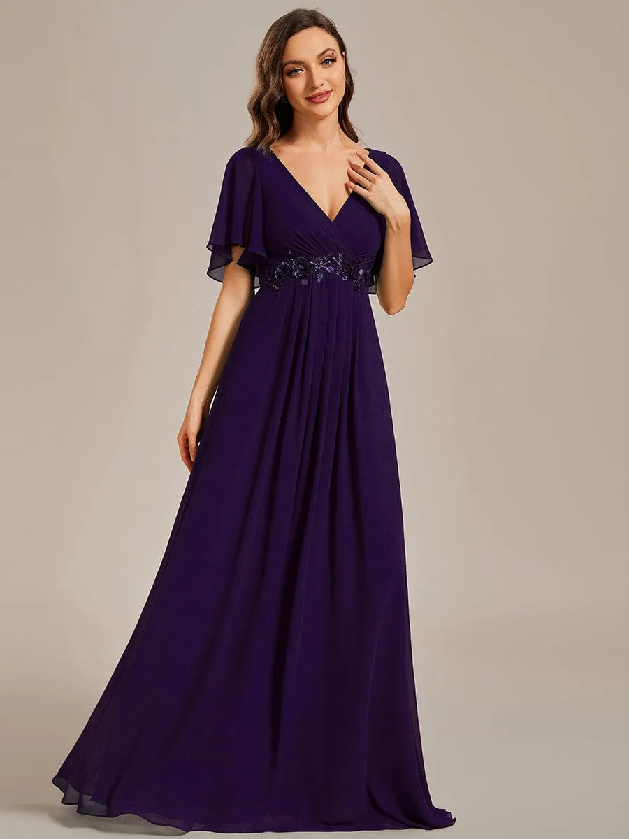 Elegant Chiffon Applique Mother of the Bride Dress with Flutter Sleeves