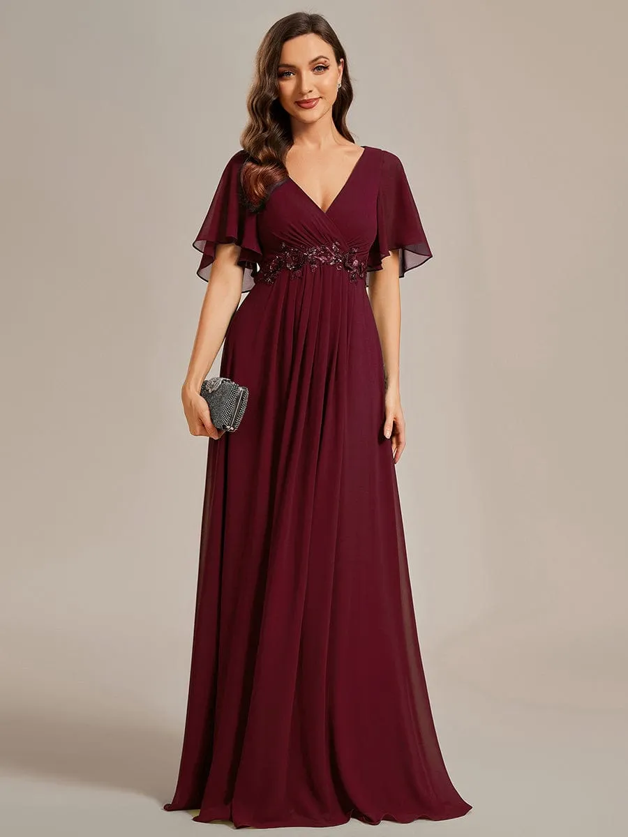 Elegant Chiffon Applique Mother of the Bride Dress with Flutter Sleeves