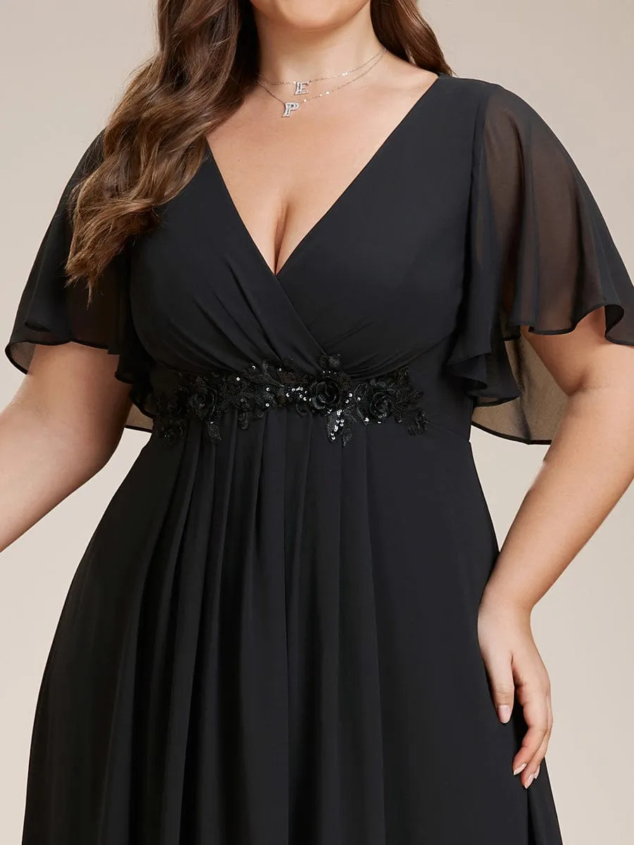 Elegant Chiffon Applique Mother of the Bride Dress with Flutter Sleeves