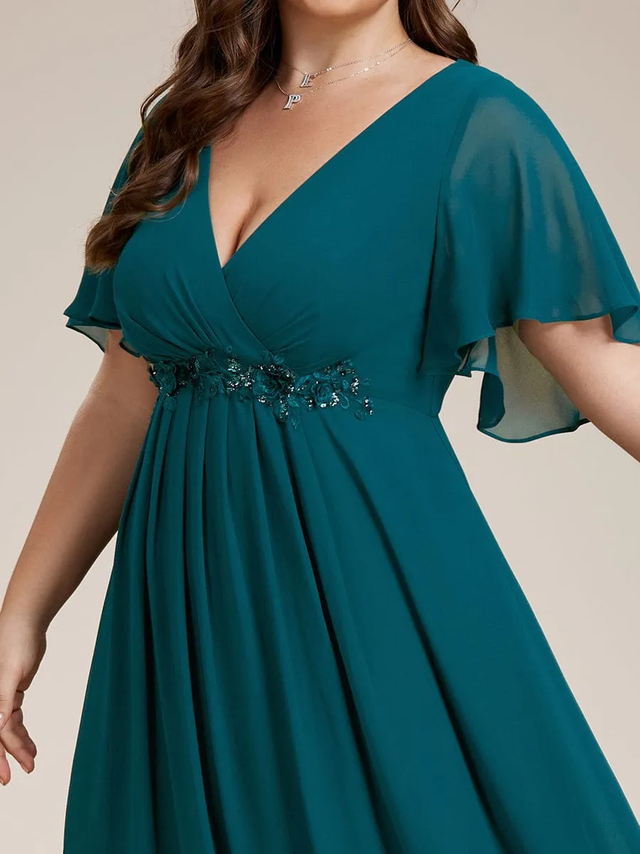 Elegant Chiffon Applique Mother of the Bride Dress with Flutter Sleeves