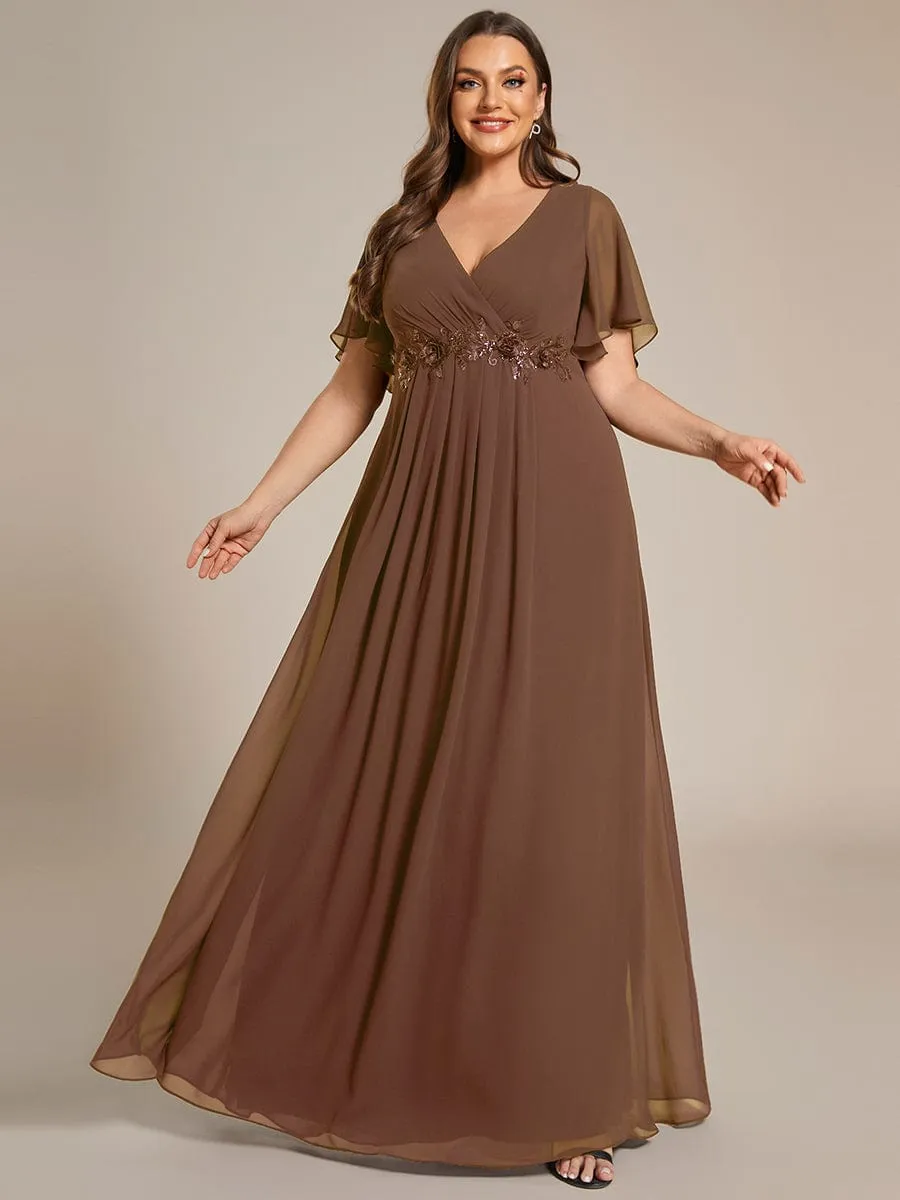 Elegant Chiffon Applique Mother of the Bride Dress with Flutter Sleeves