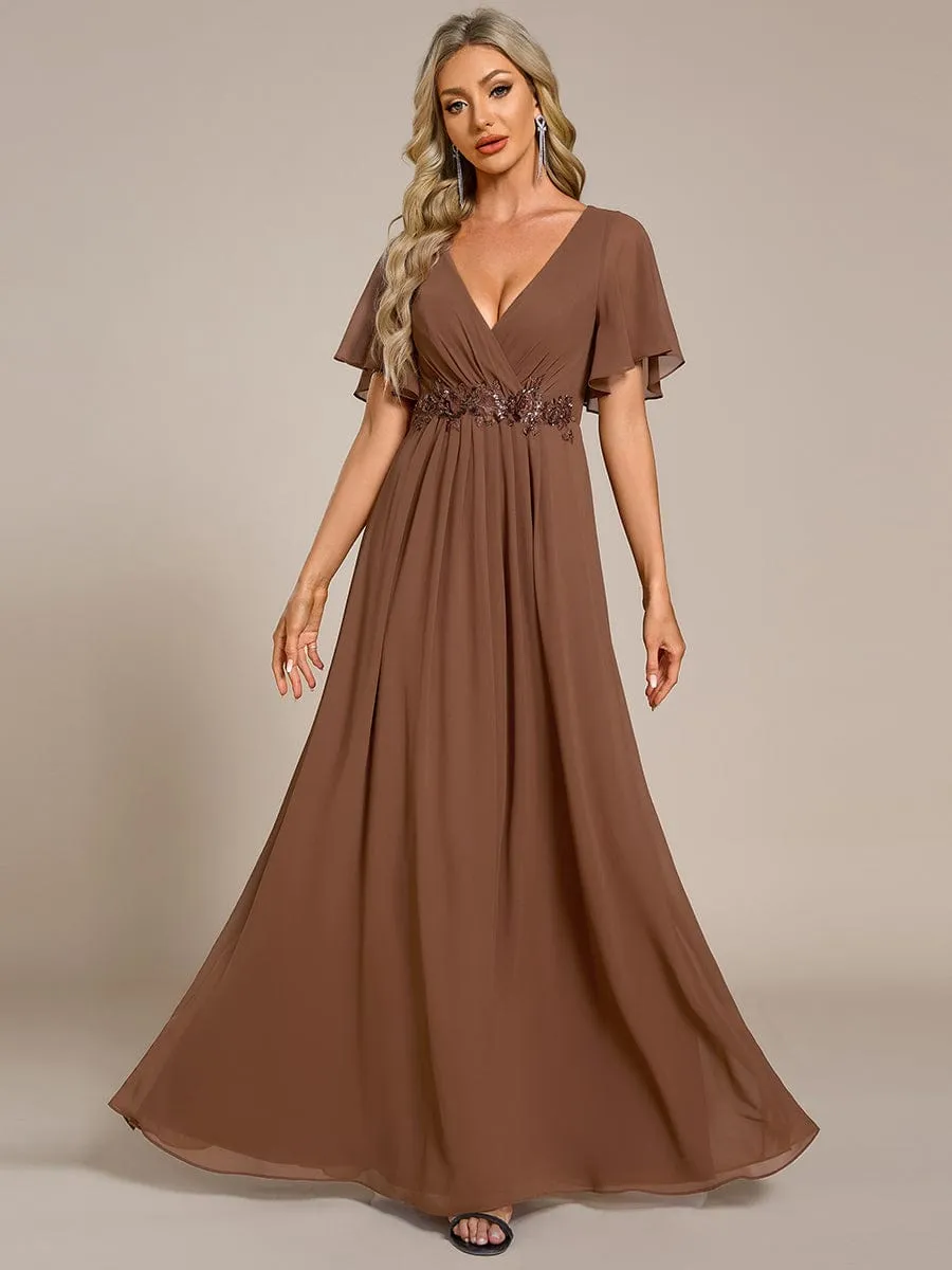 Elegant Chiffon Applique Mother of the Bride Dress with Flutter Sleeves