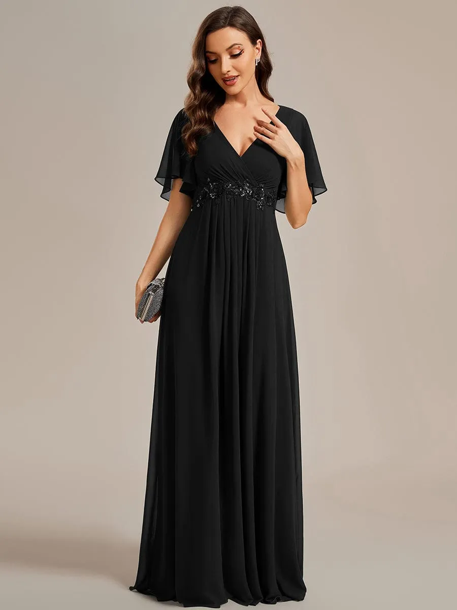 Elegant Chiffon Applique Mother of the Bride Dress with Flutter Sleeves