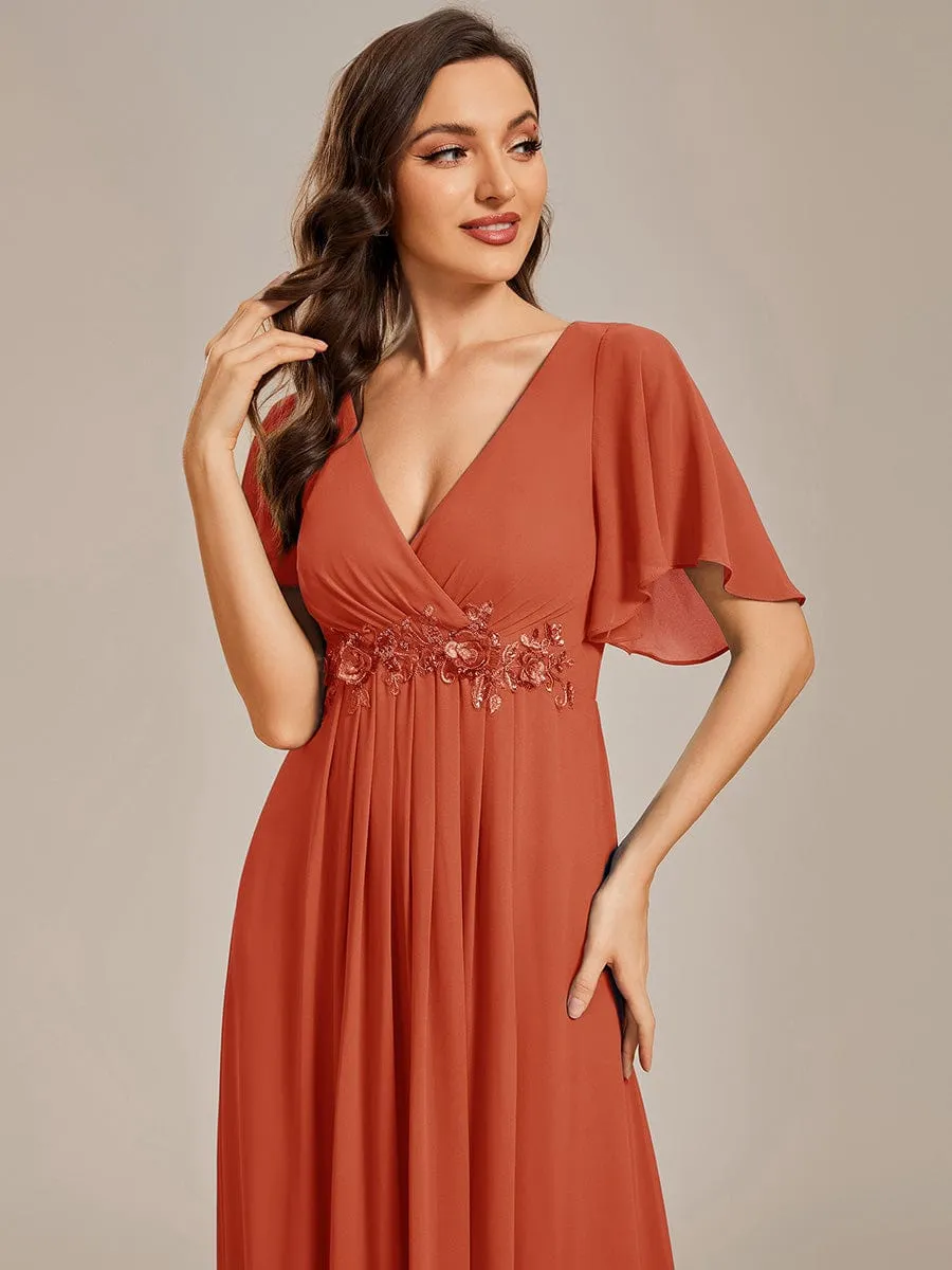 Elegant Chiffon Applique Mother of the Bride Dress with Flutter Sleeves