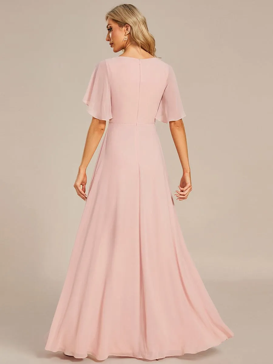 Elegant Chiffon Applique Mother of the Bride Dress with Flutter Sleeves