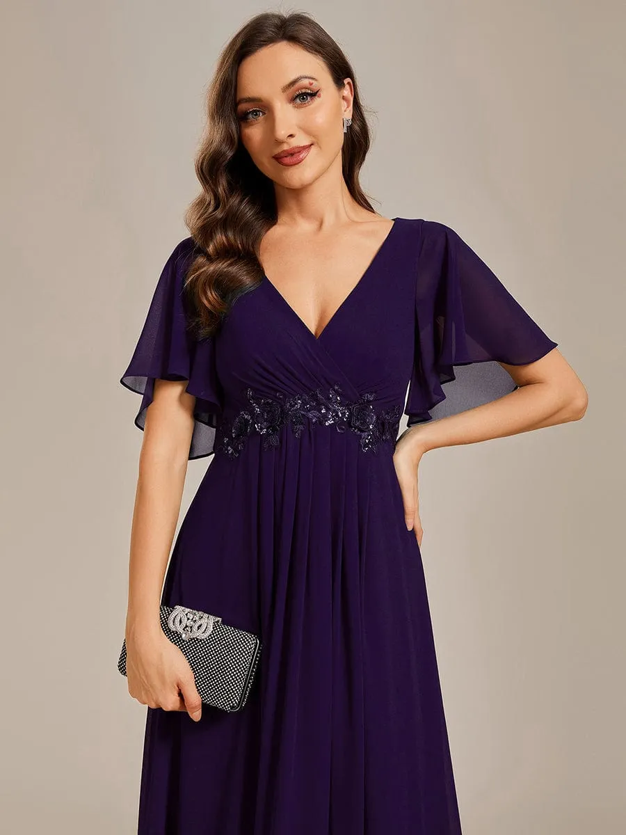 Elegant Chiffon Applique Mother of the Bride Dress with Flutter Sleeves