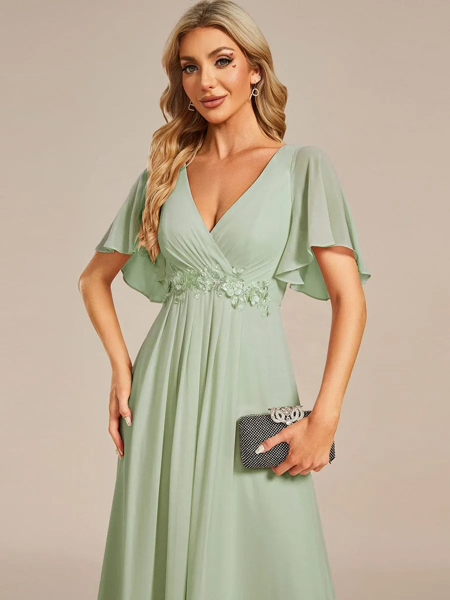 Elegant Chiffon Applique Mother of the Bride Dress with Flutter Sleeves