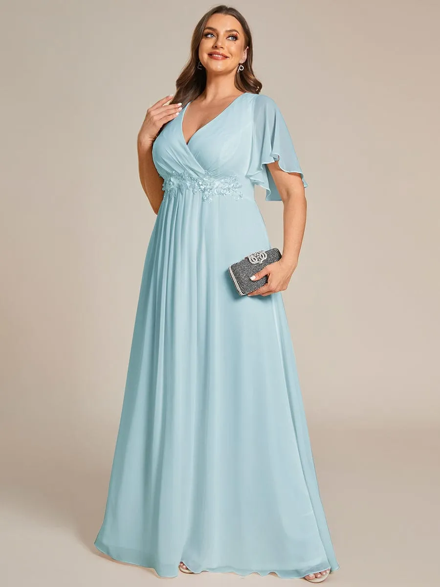 Elegant Chiffon Applique Mother of the Bride Dress with Flutter Sleeves