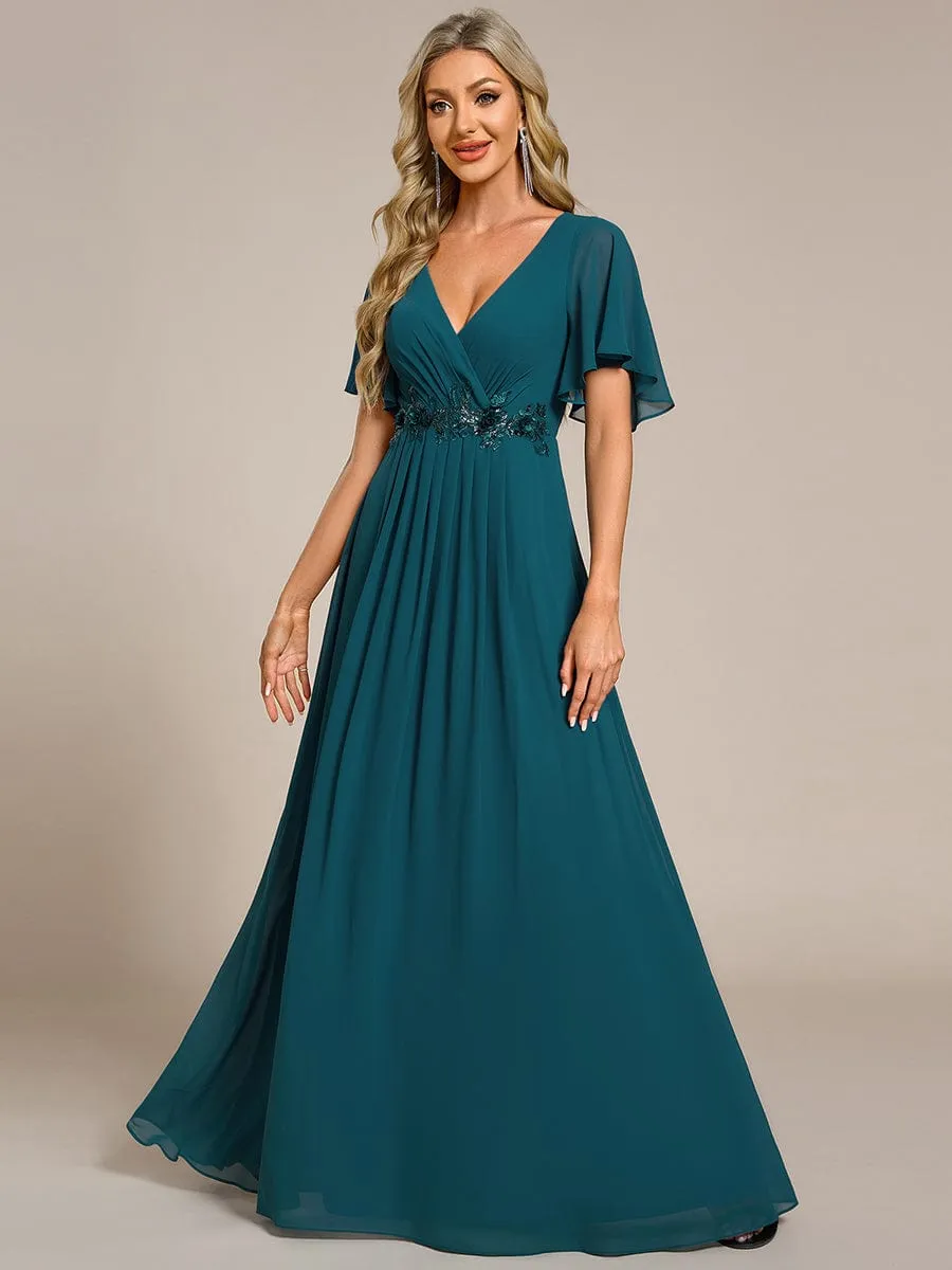 Elegant Chiffon Applique Mother of the Bride Dress with Flutter Sleeves