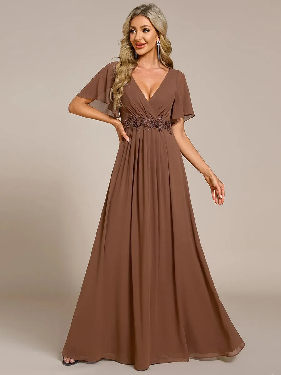 Elegant Chiffon Applique Mother of the Bride Dress with Flutter Sleeves