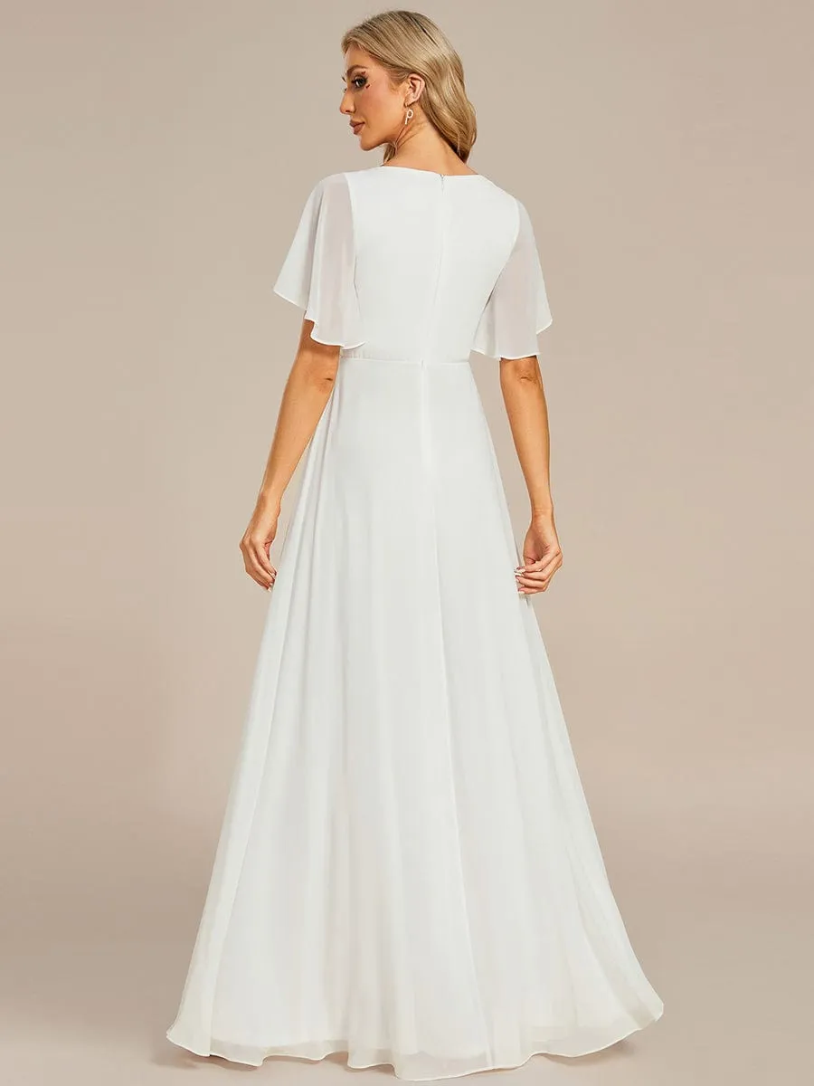 Elegant Chiffon Applique Mother of the Bride Dress with Flutter Sleeves