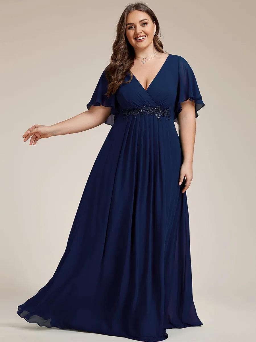 Elegant Chiffon Applique Mother of the Bride Dress with Flutter Sleeves