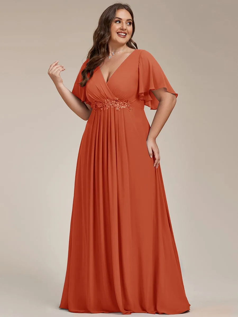 Elegant Chiffon Applique Mother of the Bride Dress with Flutter Sleeves