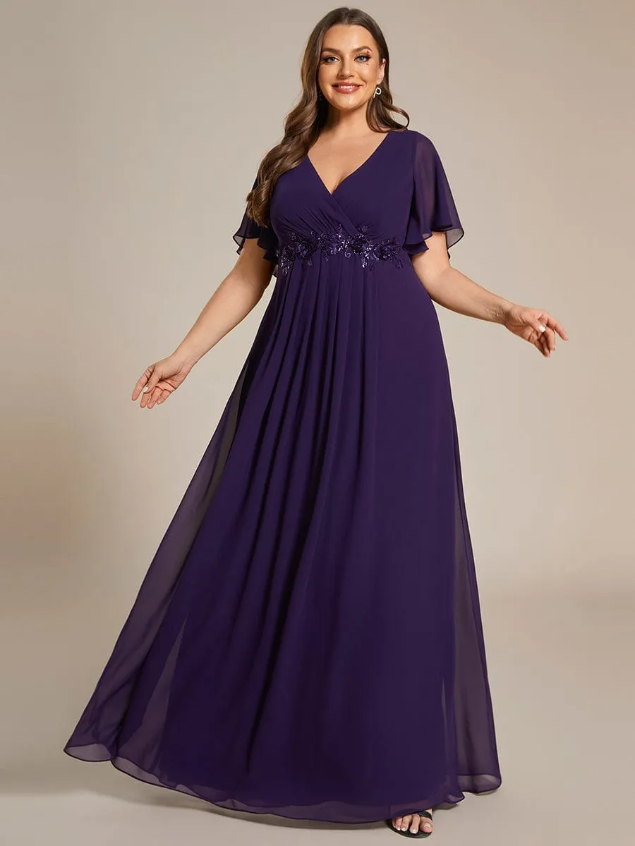 Elegant Chiffon Applique Mother of the Bride Dress with Flutter Sleeves