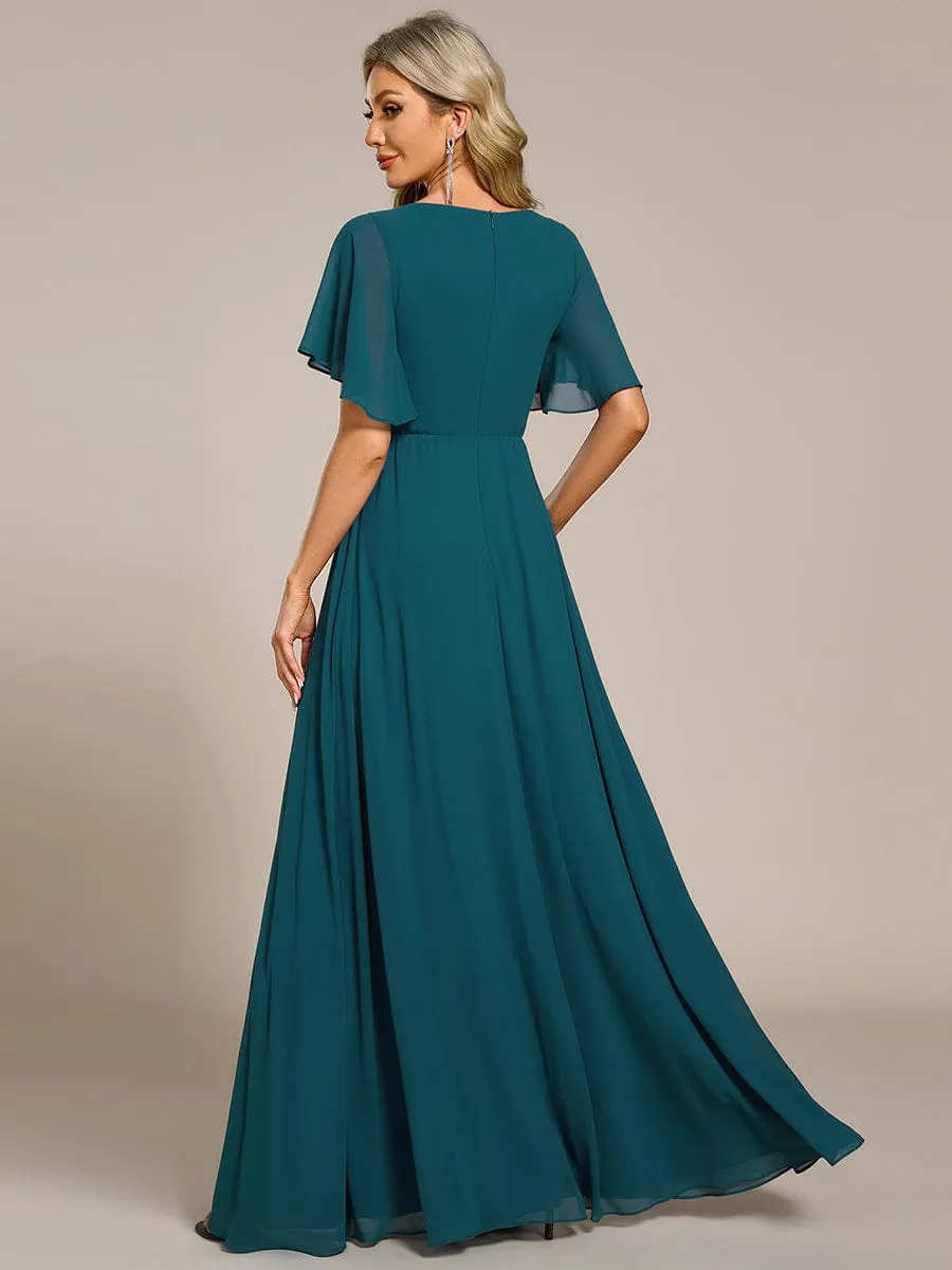 Elegant Chiffon Applique Mother of the Bride Dress with Flutter Sleeves