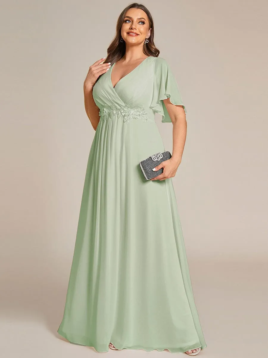 Elegant Chiffon Applique Mother of the Bride Dress with Flutter Sleeves