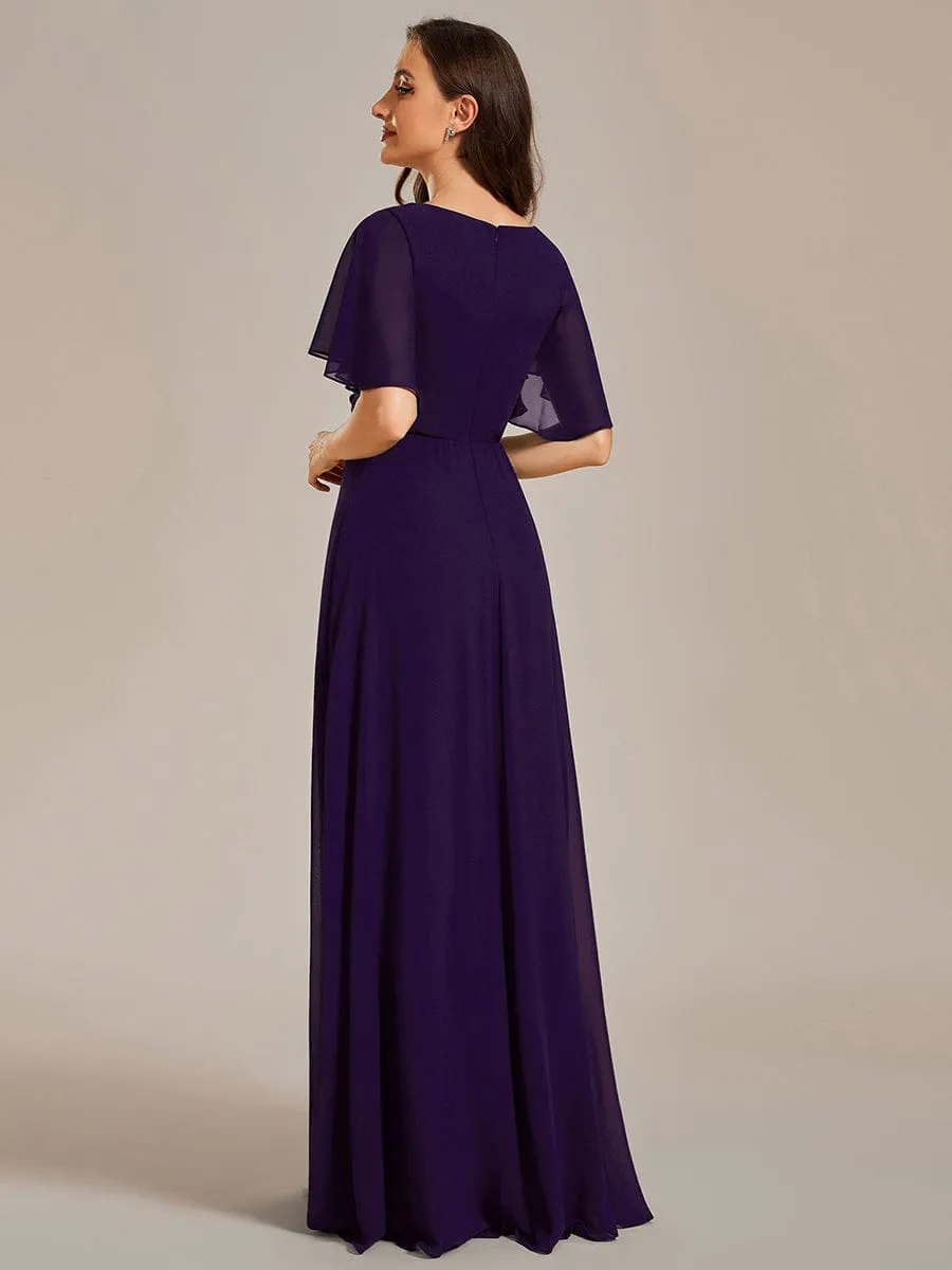 Elegant Chiffon Applique Mother of the Bride Dress with Flutter Sleeves