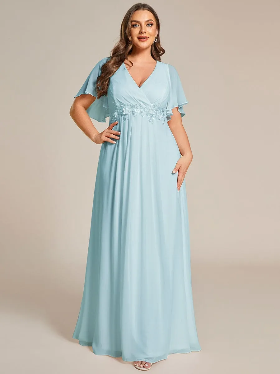 Elegant Chiffon Applique Mother of the Bride Dress with Flutter Sleeves