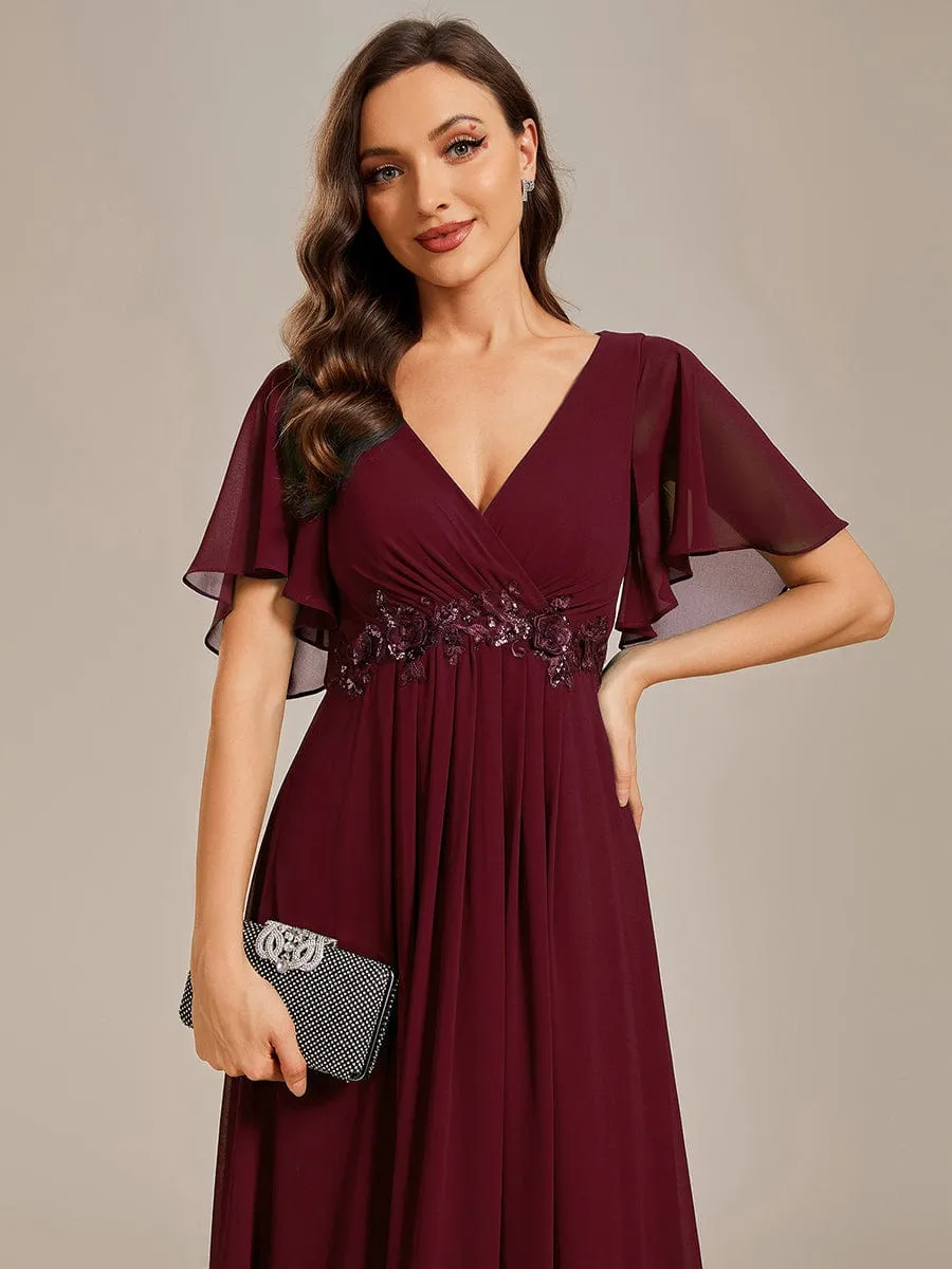 Elegant Chiffon Applique Mother of the Bride Dress with Flutter Sleeves