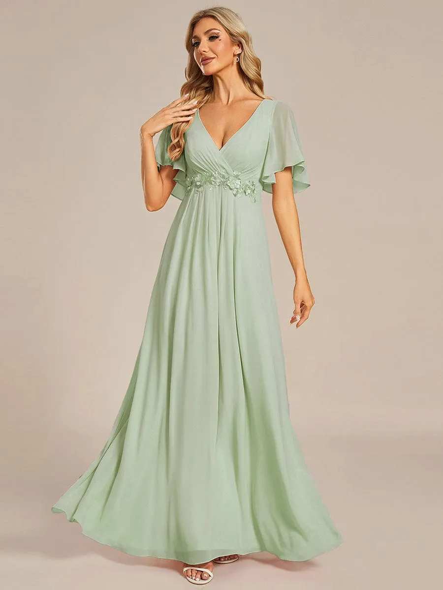 Elegant Chiffon Applique Mother of the Bride Dress with Flutter Sleeves