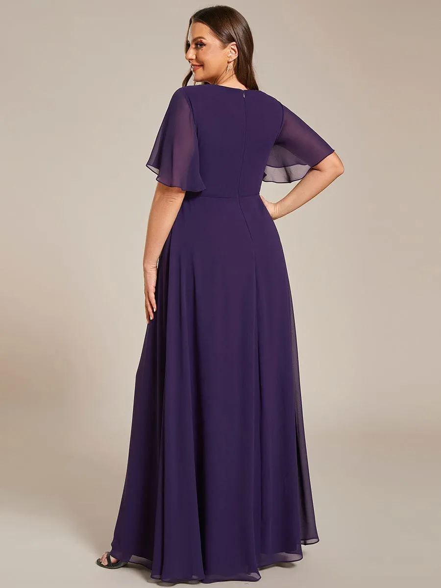 Elegant Chiffon Applique Mother of the Bride Dress with Flutter Sleeves