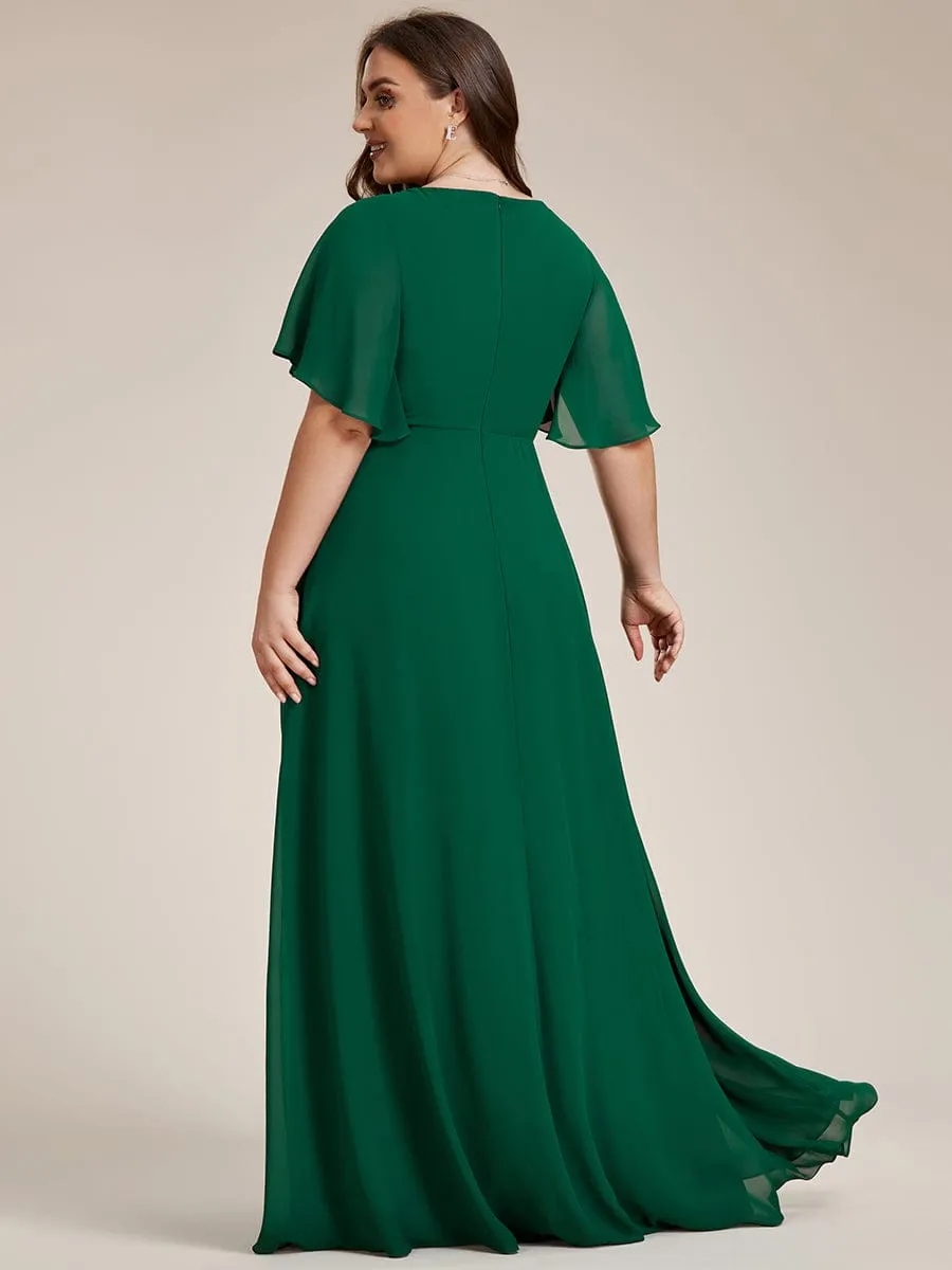 Elegant Chiffon Applique Mother of the Bride Dress with Flutter Sleeves