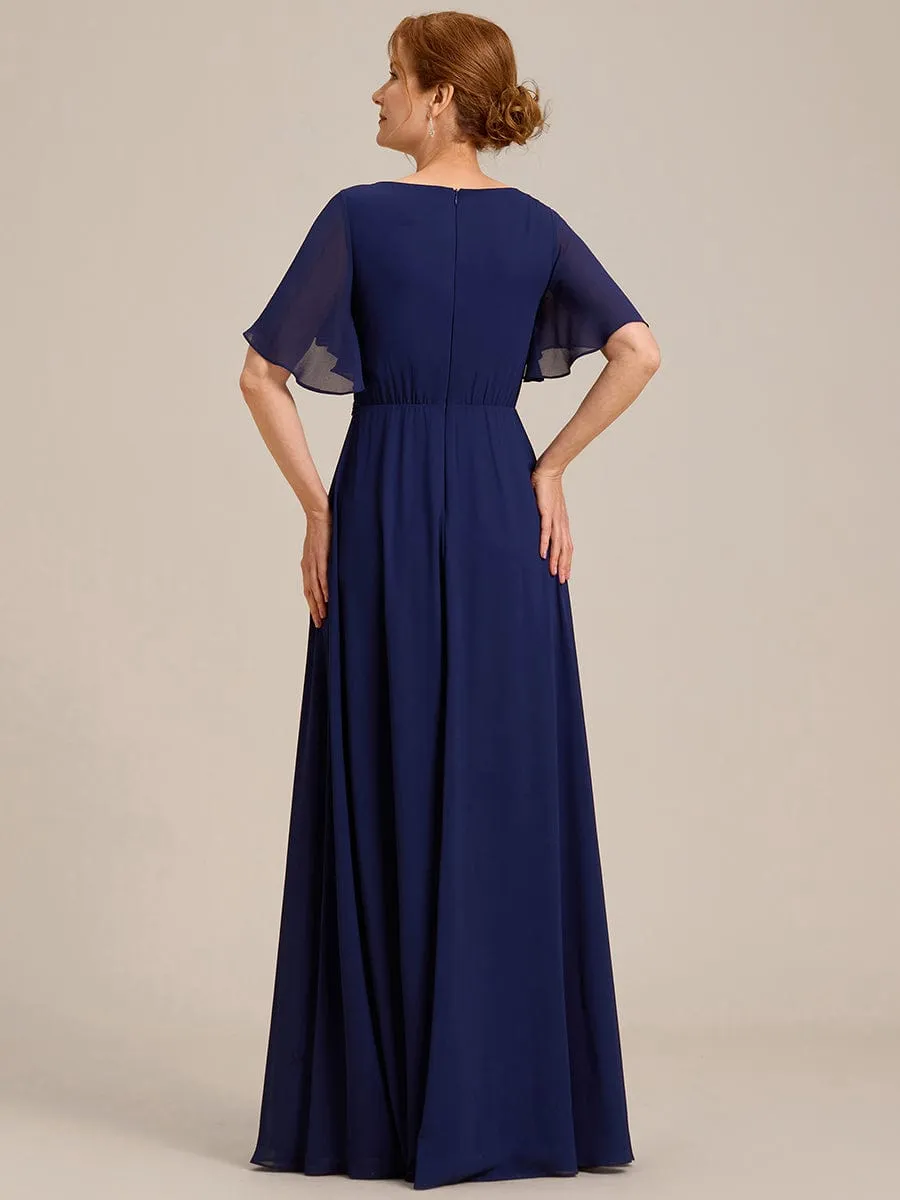 Elegant Chiffon Applique Mother of the Bride Dress with Flutter Sleeves