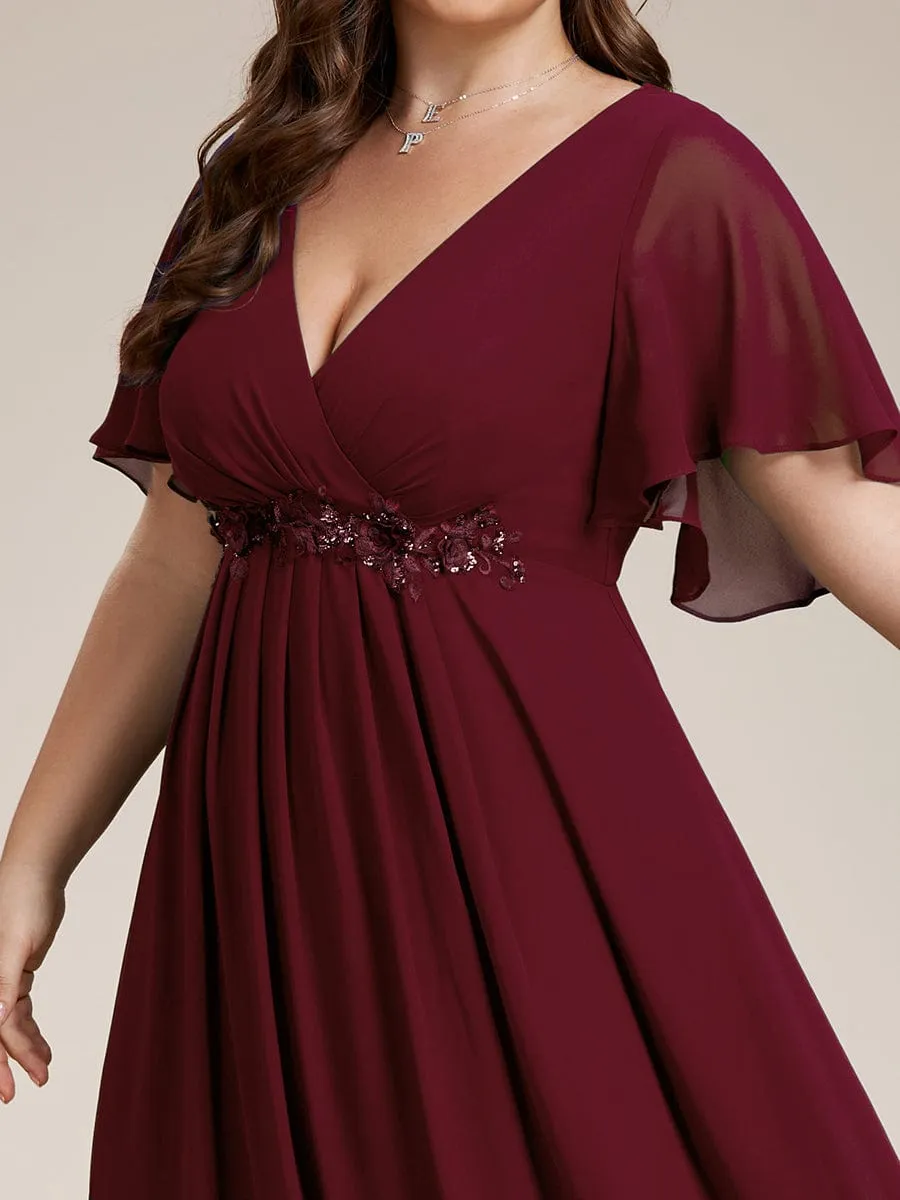 Elegant Chiffon Applique Mother of the Bride Dress with Flutter Sleeves