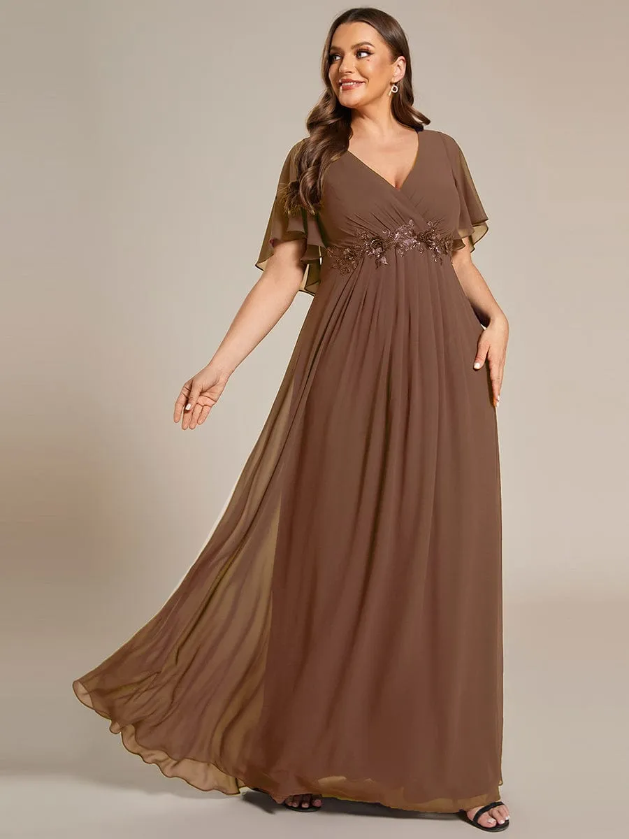 Elegant Chiffon Applique Mother of the Bride Dress with Flutter Sleeves