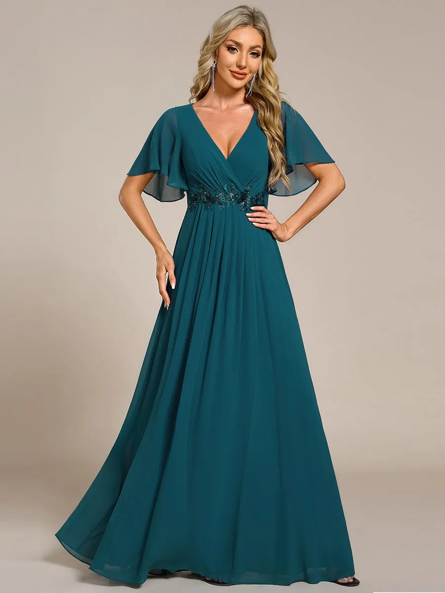 Elegant Chiffon Applique Mother of the Bride Dress with Flutter Sleeves