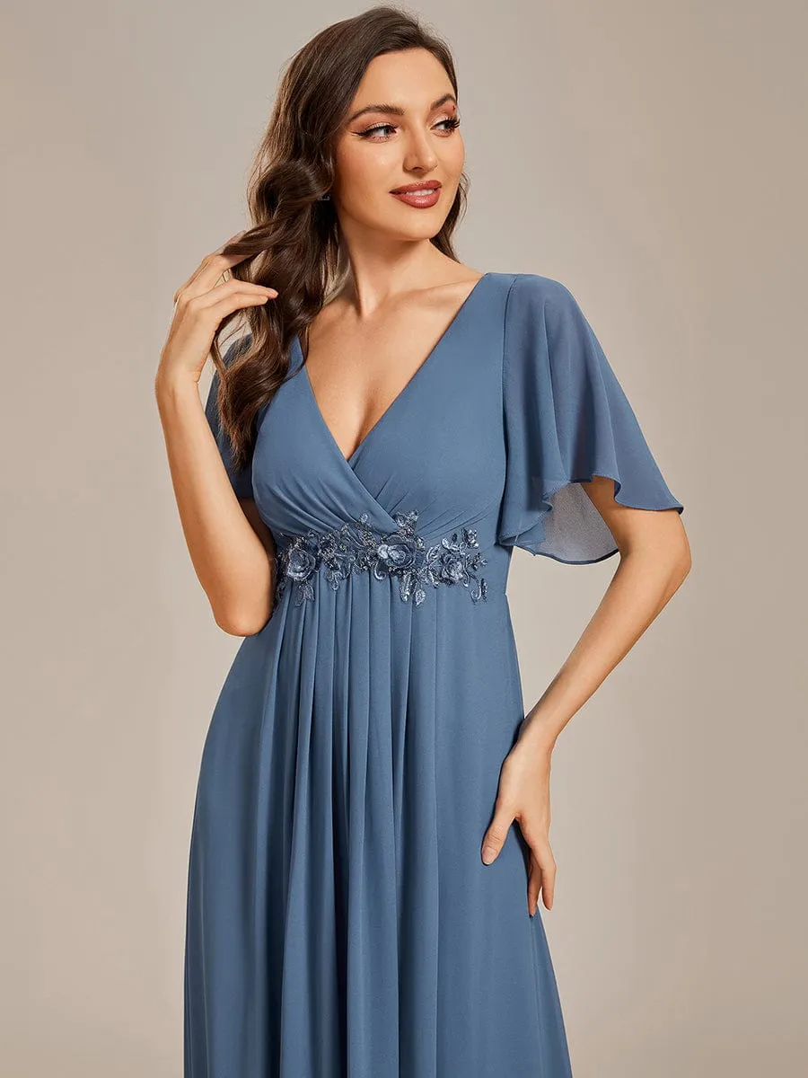 Elegant Chiffon Applique Mother of the Bride Dress with Flutter Sleeves