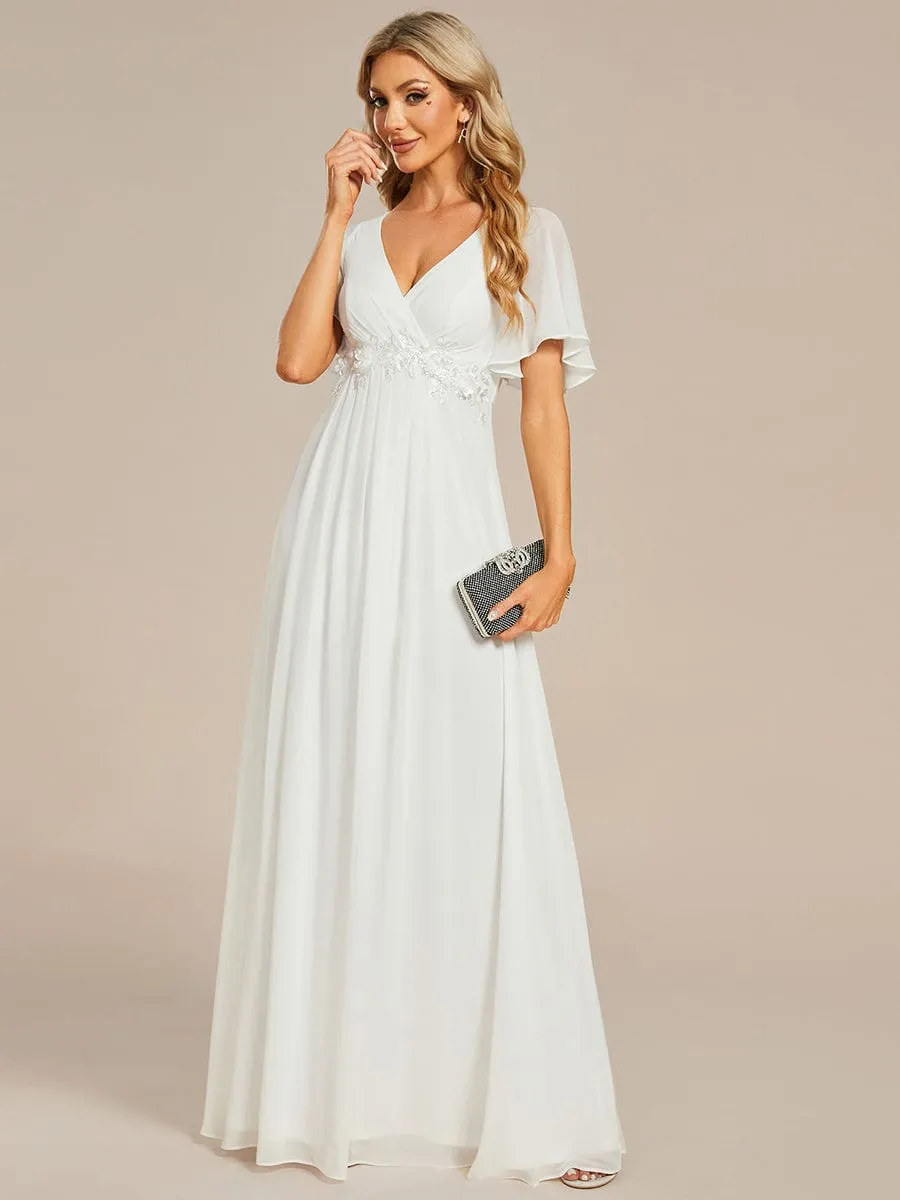 Elegant Chiffon Applique Mother of the Bride Dress with Flutter Sleeves