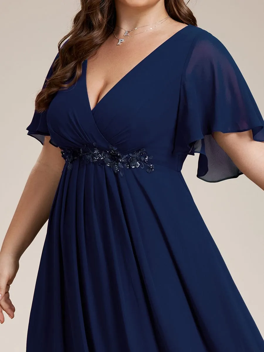 Elegant Chiffon Applique Mother of the Bride Dress with Flutter Sleeves