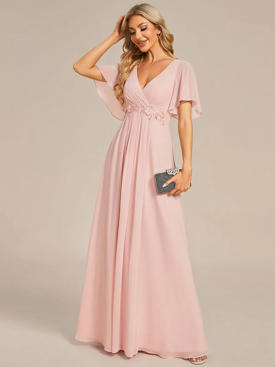 Elegant Chiffon Applique Mother of the Bride Dress with Flutter Sleeves