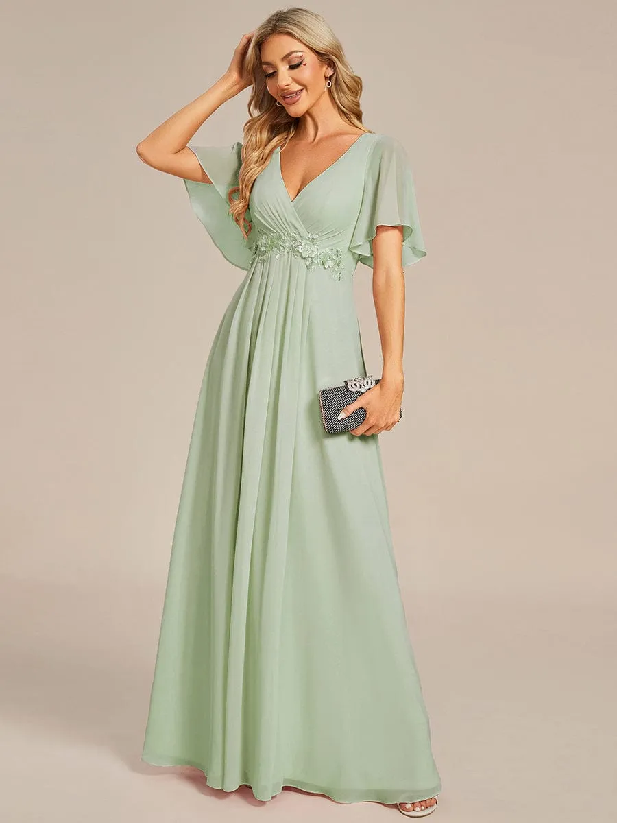 Elegant Chiffon Applique Mother of the Bride Dress with Flutter Sleeves