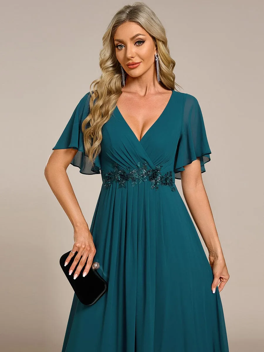 Elegant Chiffon Applique Mother of the Bride Dress with Flutter Sleeves