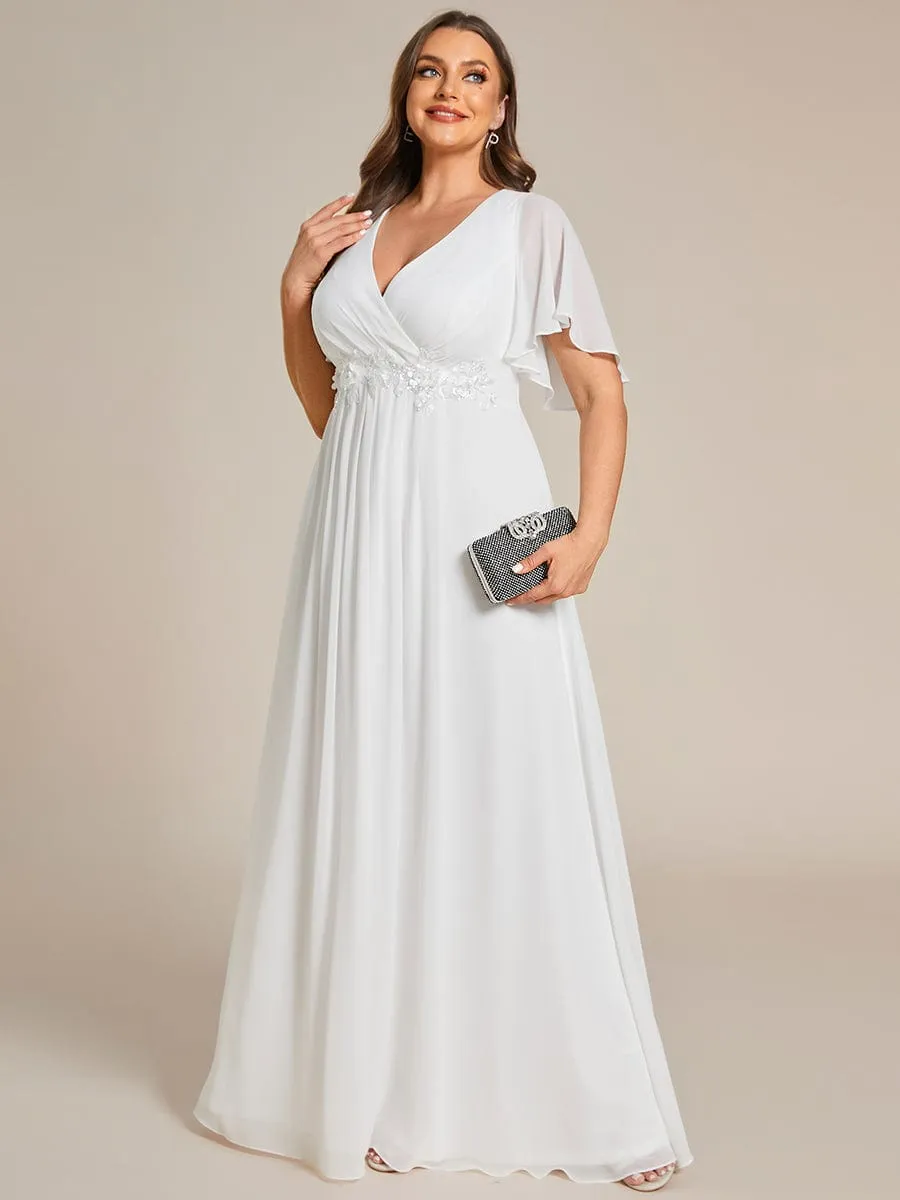 Elegant Chiffon Applique Mother of the Bride Dress with Flutter Sleeves