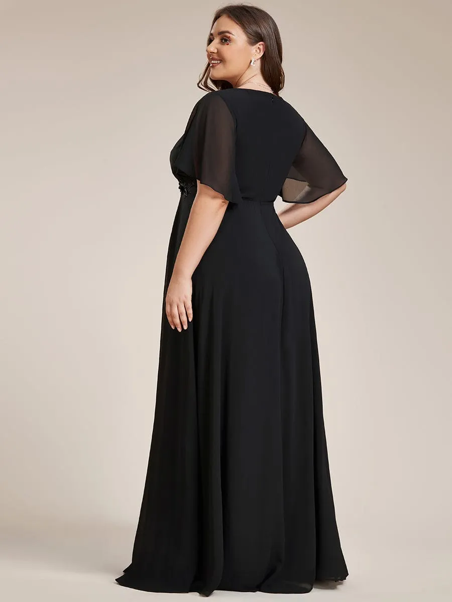 Elegant Chiffon Applique Mother of the Bride Dress with Flutter Sleeves