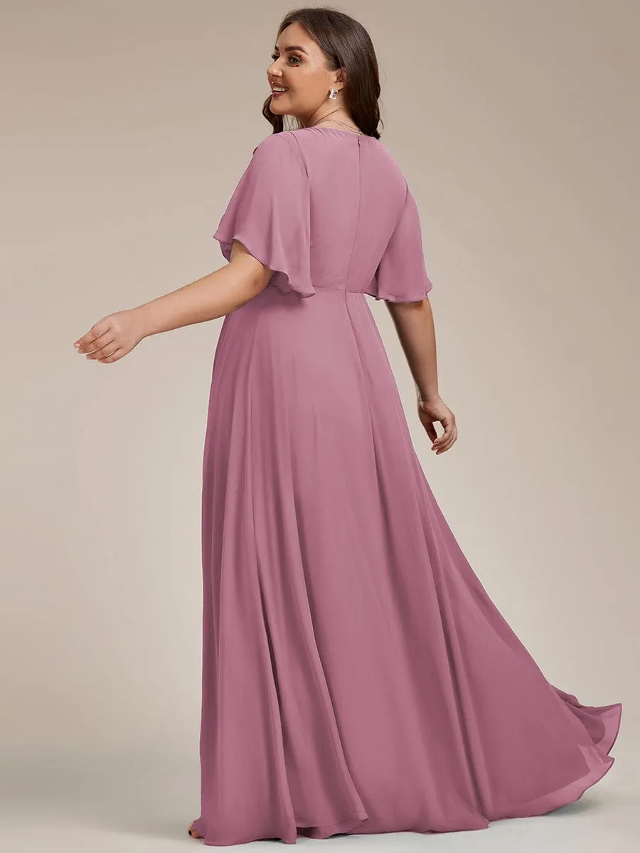 Elegant Chiffon Applique Mother of the Bride Dress with Flutter Sleeves