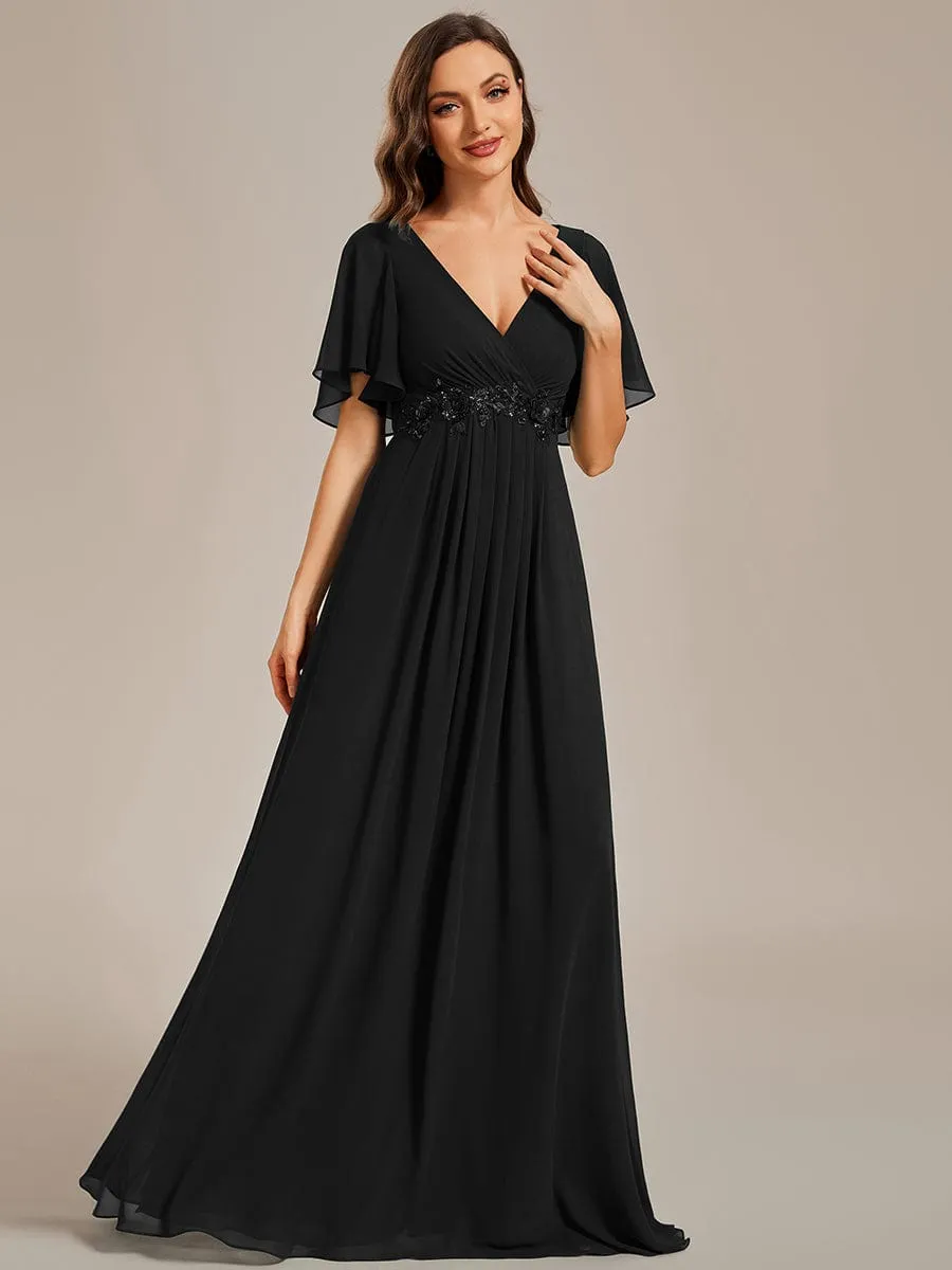 Elegant Chiffon Applique Mother of the Bride Dress with Flutter Sleeves