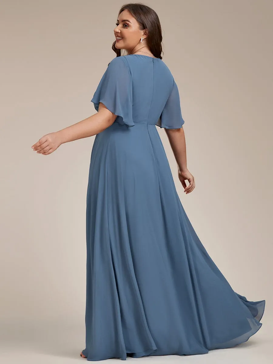 Elegant Chiffon Applique Mother of the Bride Dress with Flutter Sleeves