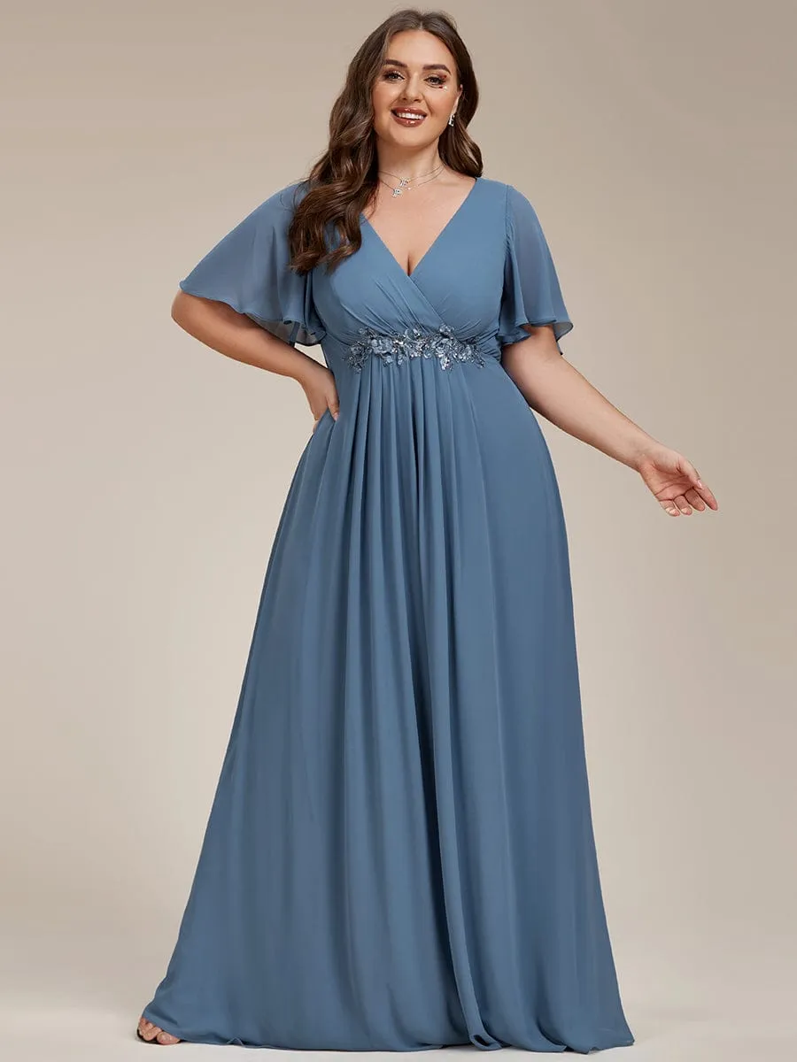 Elegant Chiffon Applique Mother of the Bride Dress with Flutter Sleeves