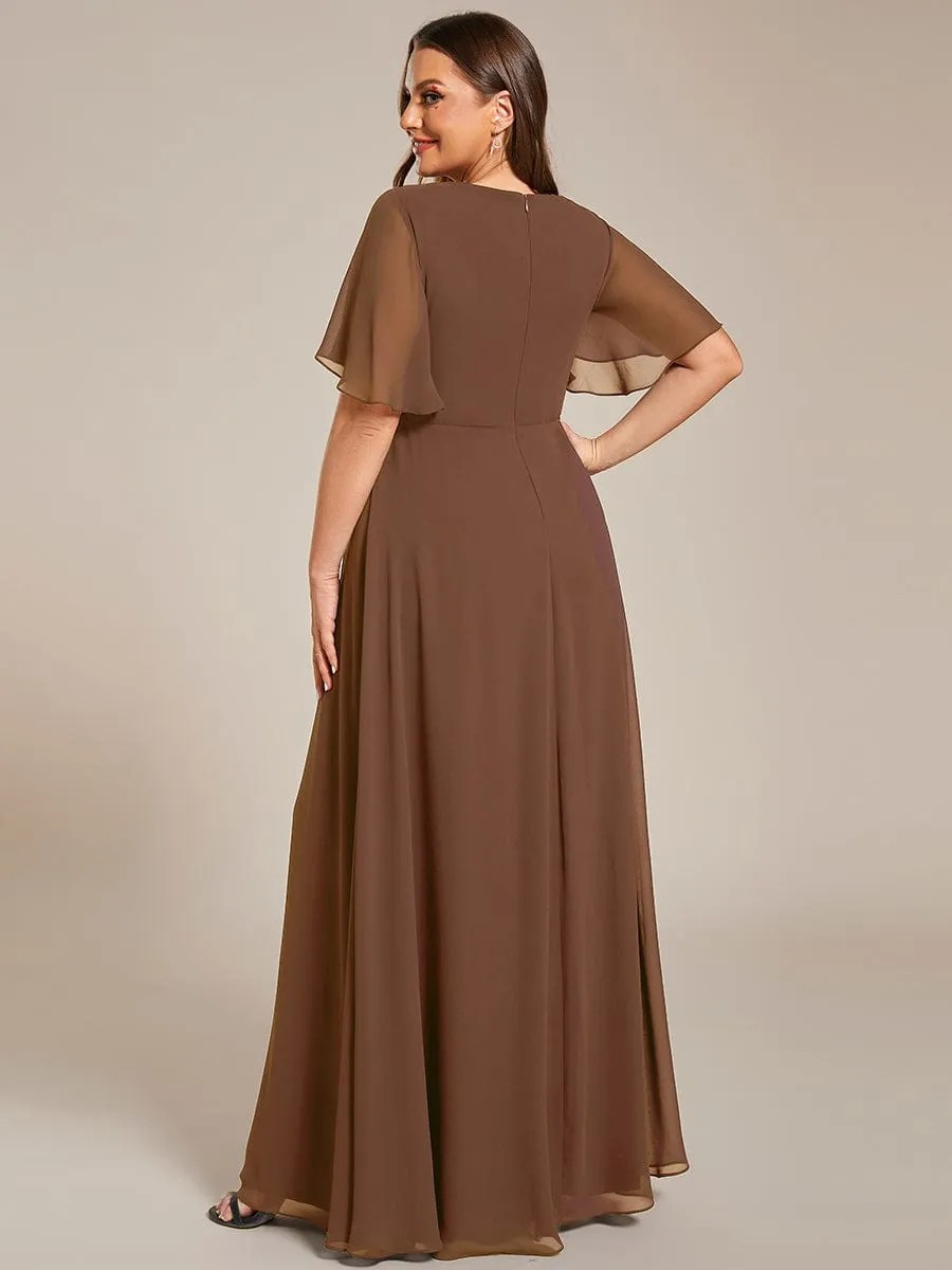 Elegant Chiffon Applique Mother of the Bride Dress with Flutter Sleeves