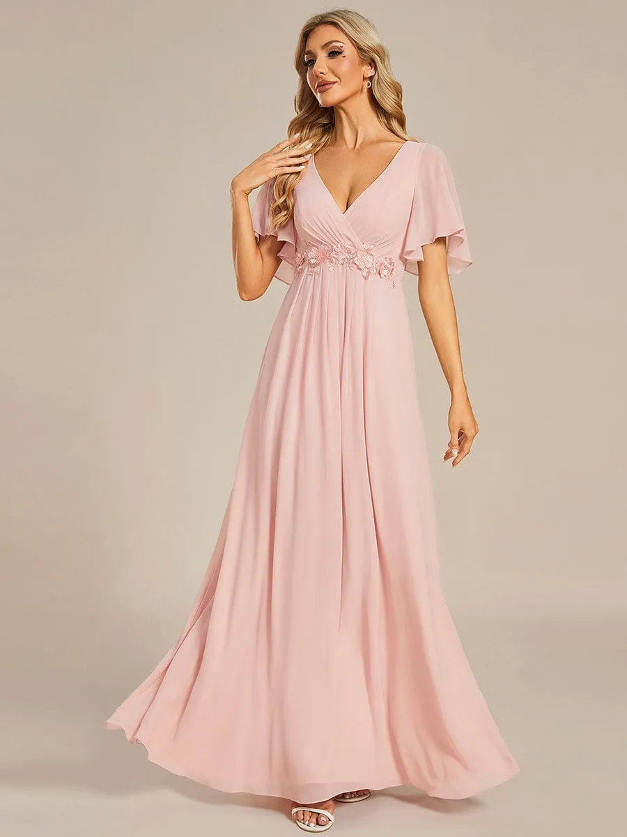 Elegant Chiffon Applique Mother of the Bride Dress with Flutter Sleeves