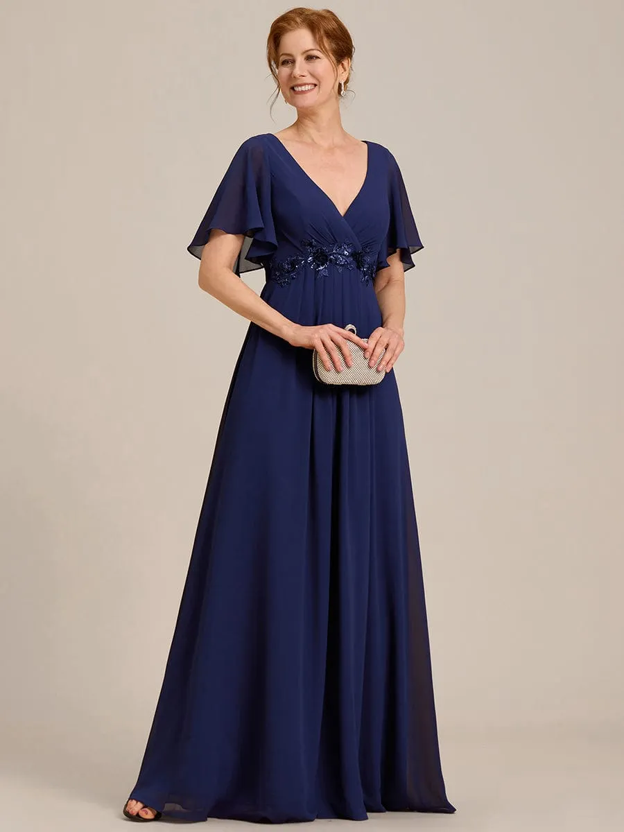 Elegant Chiffon Applique Mother of the Bride Dress with Flutter Sleeves