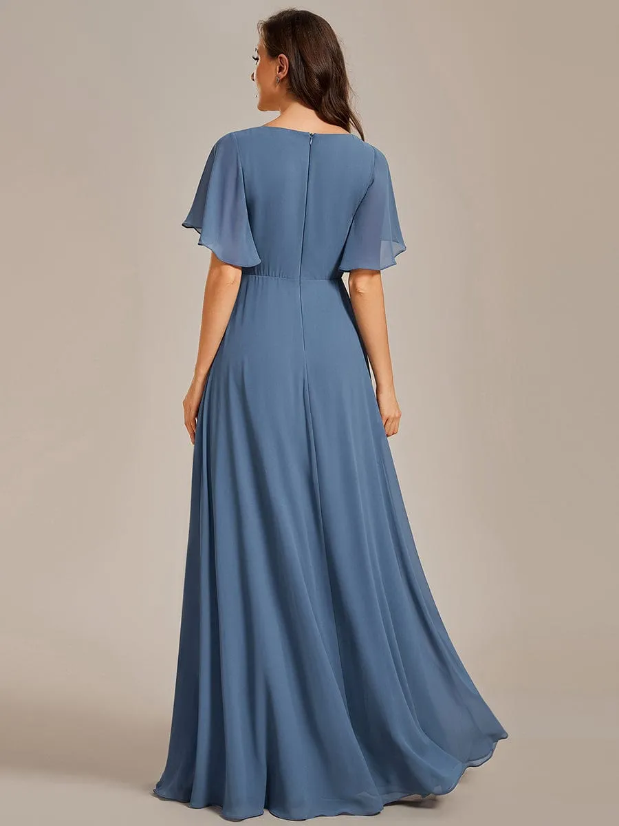 Elegant Chiffon Applique Mother of the Bride Dress with Flutter Sleeves