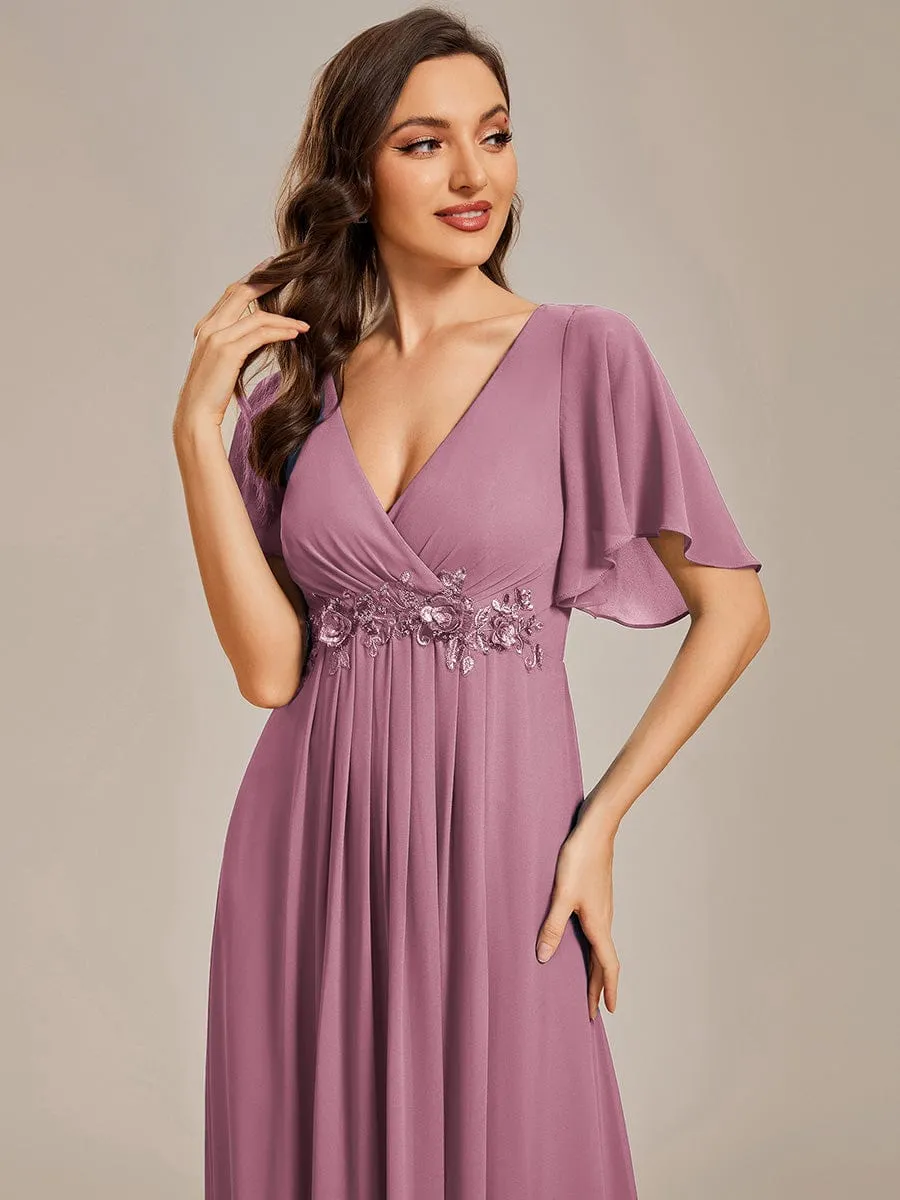 Elegant Chiffon Applique Mother of the Bride Dress with Flutter Sleeves