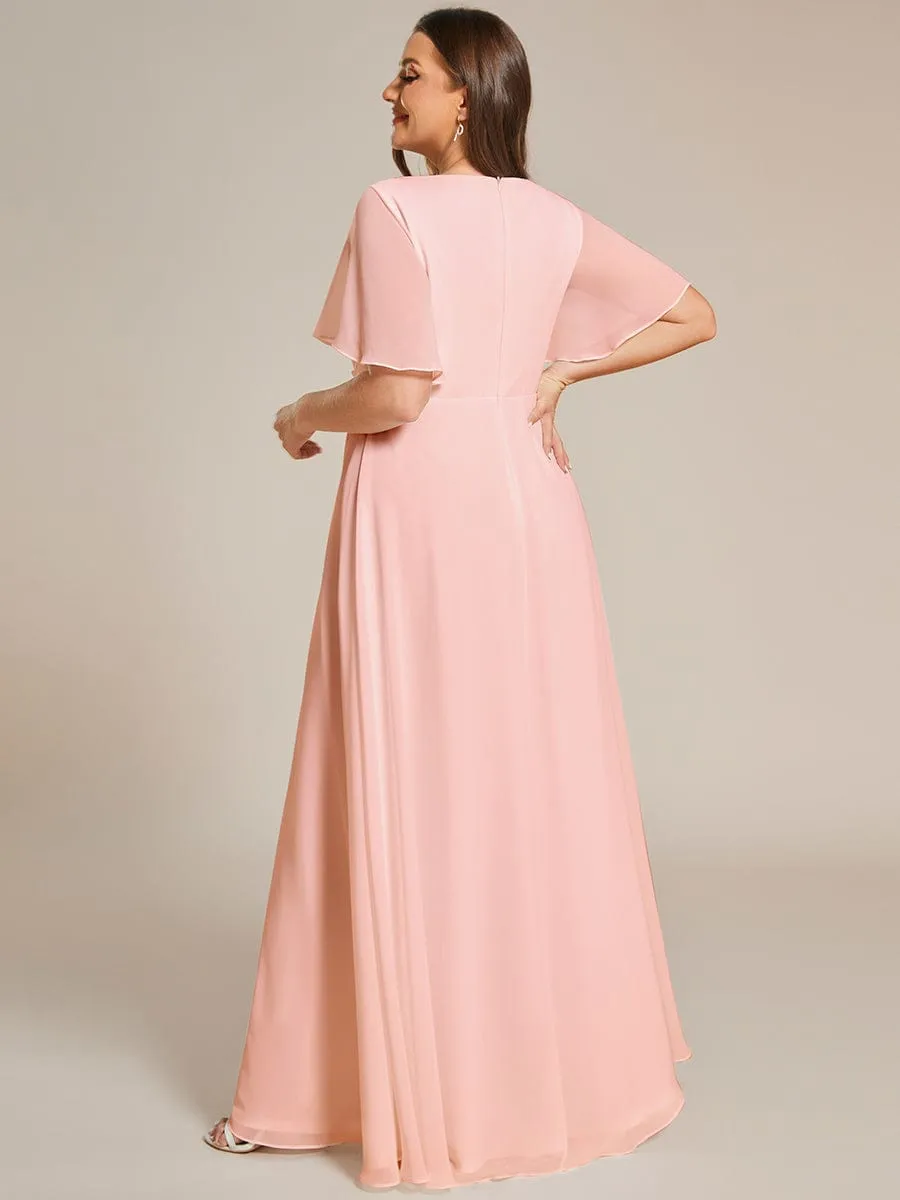 Elegant Chiffon Applique Mother of the Bride Dress with Flutter Sleeves