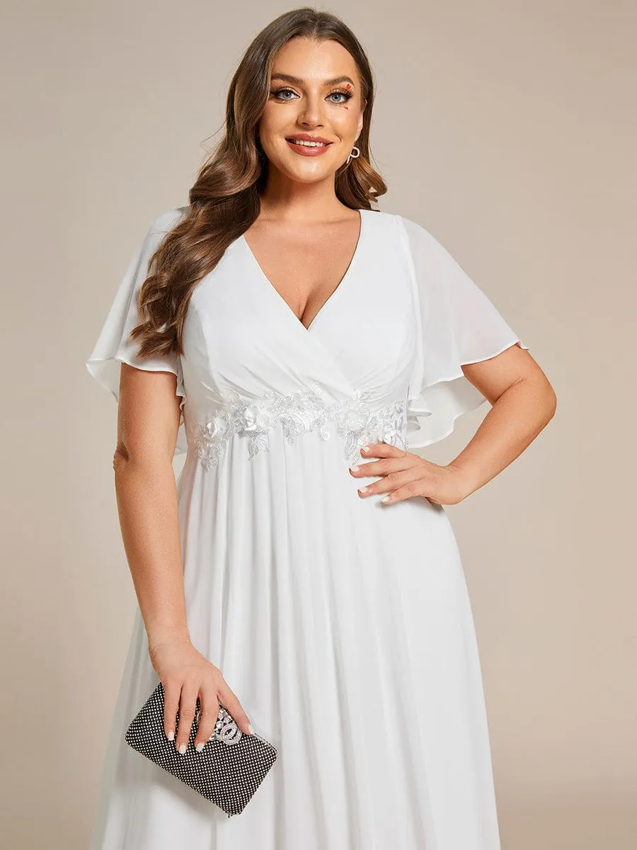 Elegant Chiffon Applique Mother of the Bride Dress with Flutter Sleeves