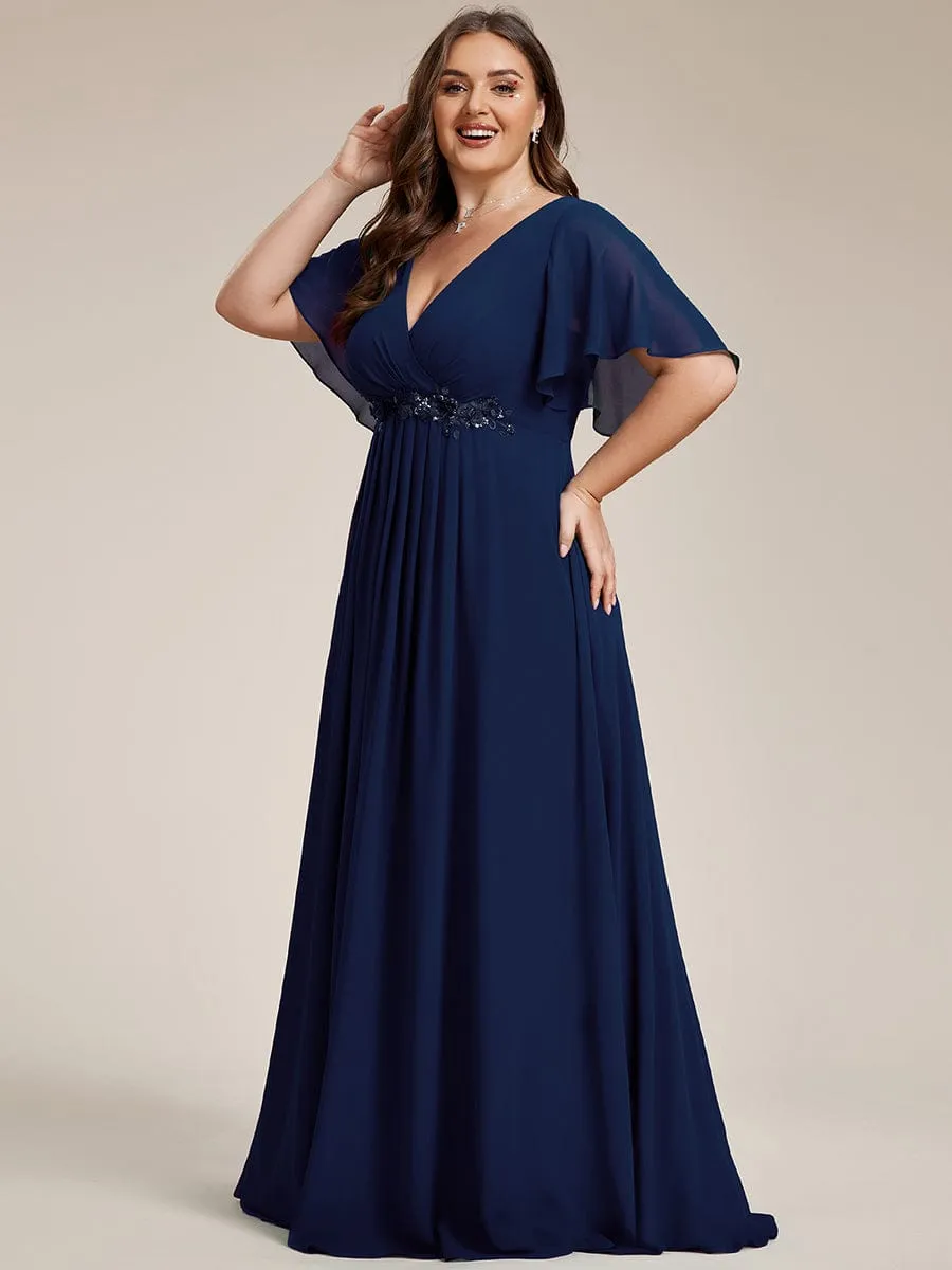 Elegant Chiffon Applique Mother of the Bride Dress with Flutter Sleeves